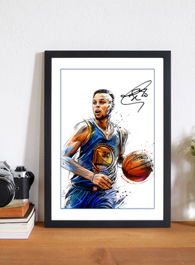 勇士队库里经典艺术壁画实木相框装饰照片墙桌摆球迷礼物海报周边