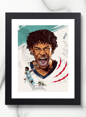 灰熊莫兰特签名艺术插画实木相框篮球周边照片墙寝室装饰桌摆挂件