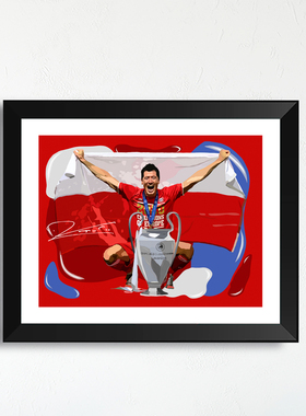 慕尼黑莱万多夫斯基签名实木相框照片墙足球迷家居挂墙艺术画桌摆