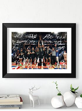 雄鹿字母哥利拉德季中赛全家福签名实木装饰相框照片墙书桌摆壁画