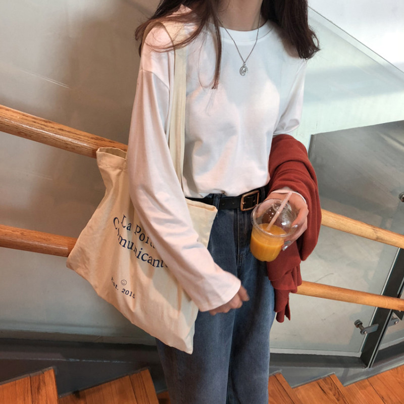 新款白色女t恤2026春秋韩版宽松百搭长袖内搭打底衫上衣学生外穿