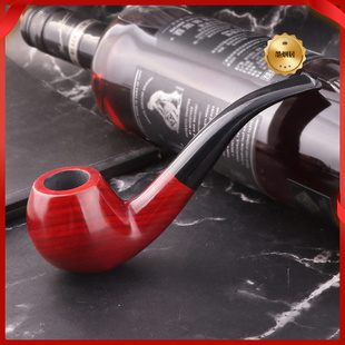 经典创意烟枪男士弯式红檀木烟斗厂家现货供应9MM过滤实木旱烟