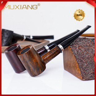 MUXIANG高端石楠木根瘤手工定制烟斗银环批发9mm滤芯大号锤子桌斗