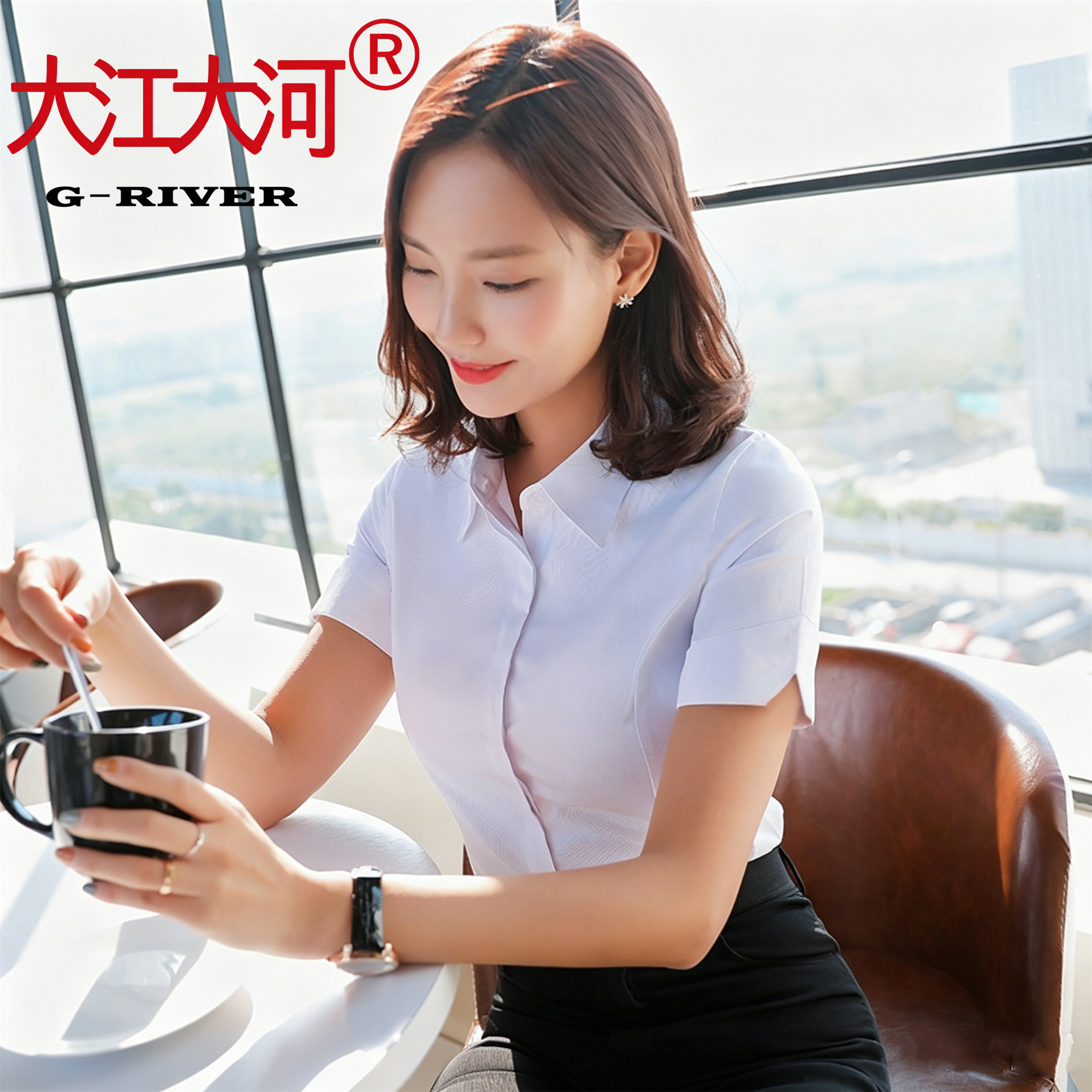 大江大河衬衫女短袖职业修身工装