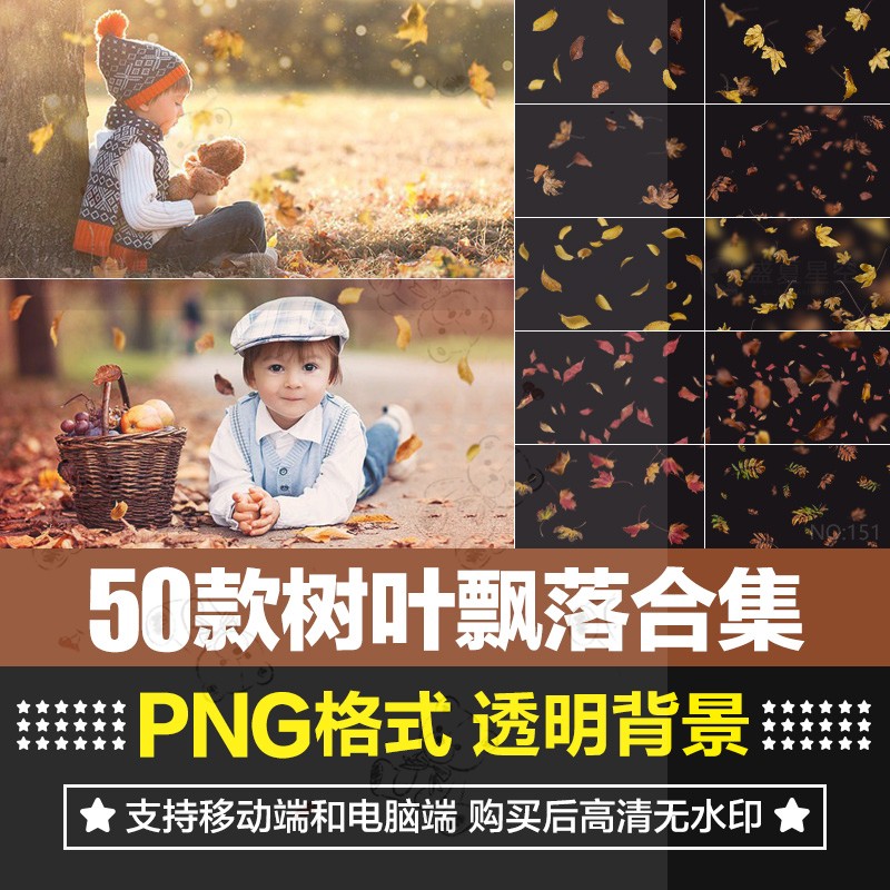 秋天树叶飘落秋季枫叶红叶黄叶子效果透明背景设计PNG图片素材