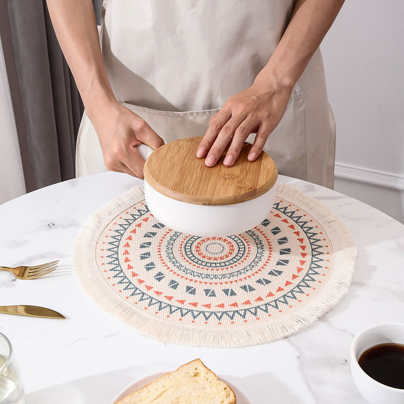 圆形棉麻简约风西餐菜盘隔热垫