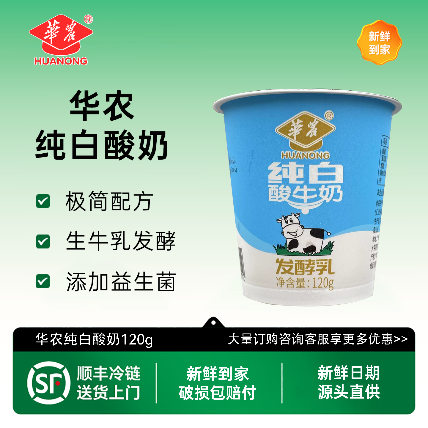 广州华农酸奶纯白120g原文发酵乳