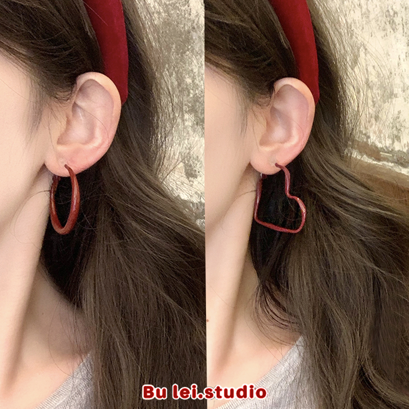 小众设计感复古简约心形耳环港风