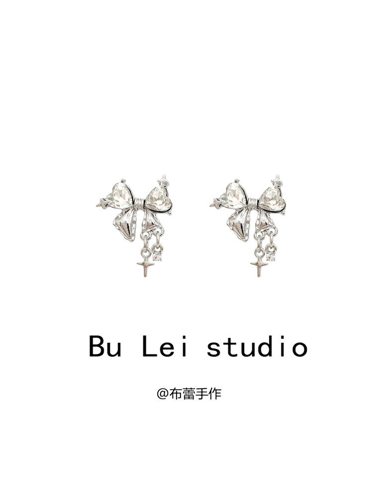 蝴蝶结灵动精灵耳环耳饰耳钉银针下仙女圣诞无耳洞耳夹闪闪气质