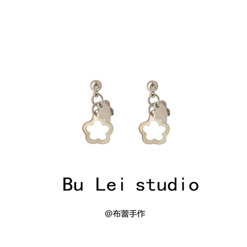 日韩风趣味花朵925银针小巧耳夹