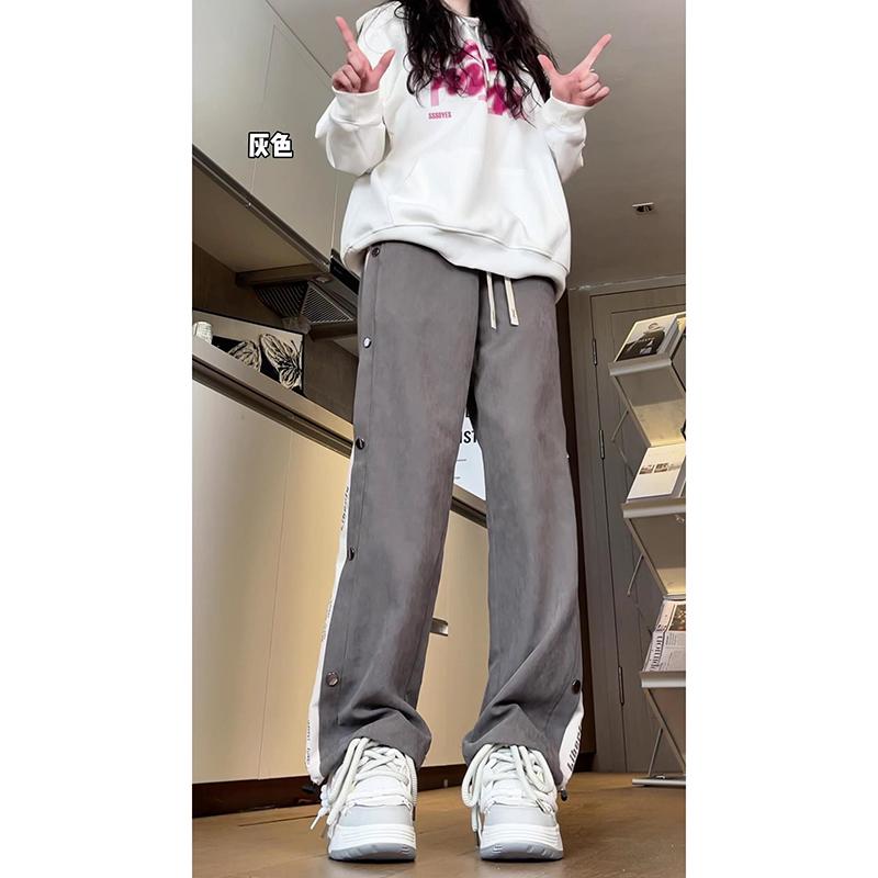 D-A232-HK9537-P40美式高街设计感侧边排扣裤子男女秋季痞帅条纹,男装休闲裤,电商A232