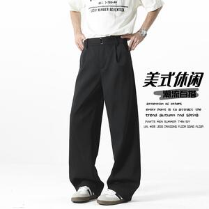 那不勒斯男士西裤春秋款垂坠感高级感直筒裤子修身显瘦微喇休闲裤,灰色西服穿搭搭配什么裤子图片