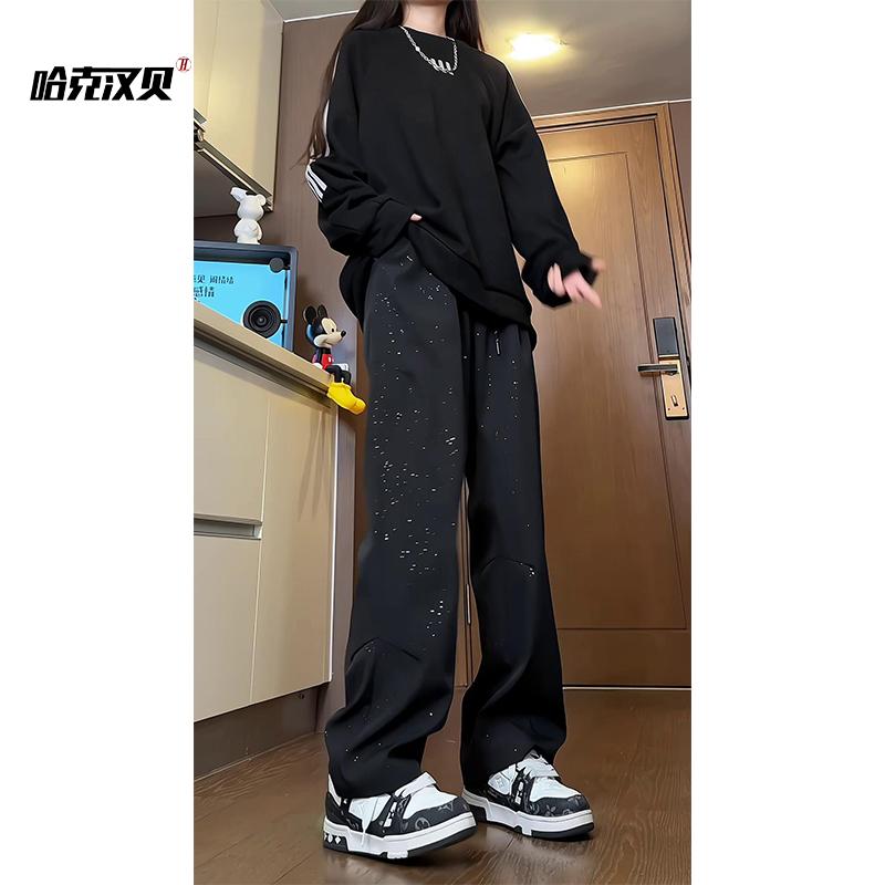 D-A232-HK9550-P35加绒45设计感褶皱裤子男秋季宽松直筒阔腿裤,男装休闲裤,电商A232