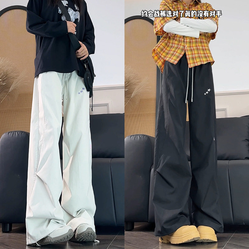 美式高街刺绣直筒休闲裤男女潮牌春夏季显瘦百搭韩版日系工装裤子图片