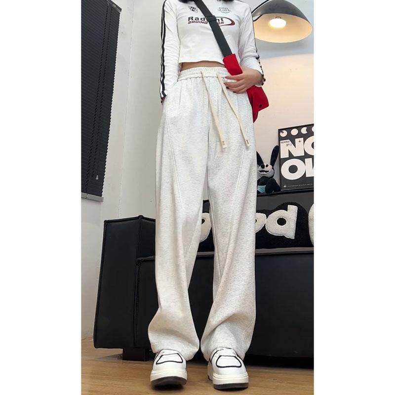 D-A232-HK9356加绒-P60灰色阔腿休闲裤女2025秋冬宽松显瘦卫裤女,女装休闲裤,电商A232
