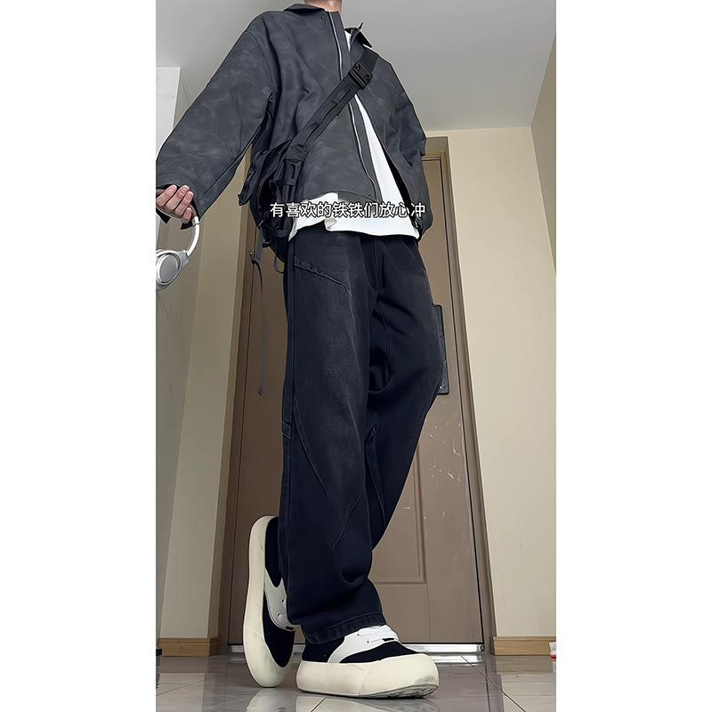 D-A232-HK9328-P40-加绒50牛仔裤春秋季褶皱设计感阔腿裤,男装牛仔裤,电商A232