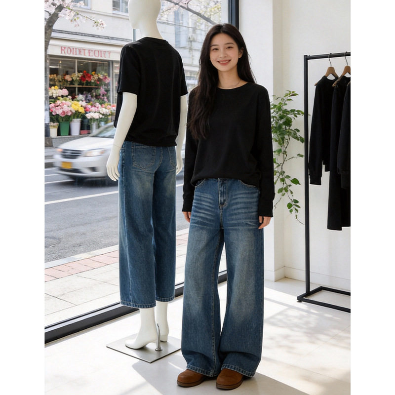 2026年春季新款美式水波纹复古牛仔裤男女宽松大码百搭男裤HKN926,男装牛仔裤,电商A232