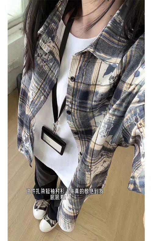 抖音/多色系夏短袖衬衫男女同款休闲宽松格子衬衫DC2240-P25,男装T恤,电商A232