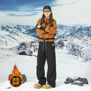三防冲锋裤秋冬季户外滑雪情侣设计感加绒工装休闲裤子HK9701图片