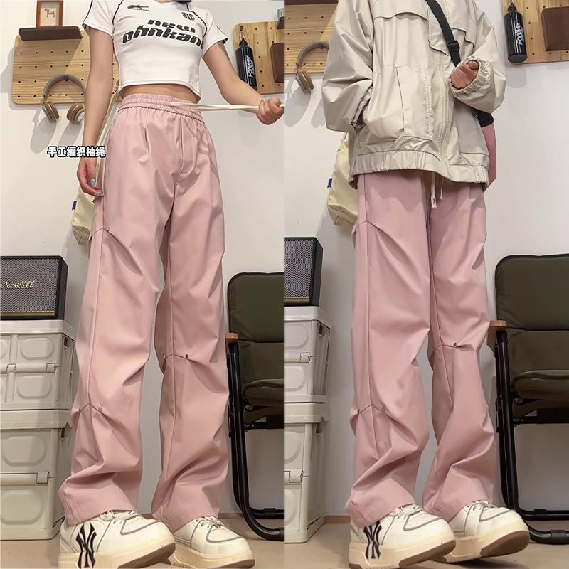 美式机能工装裤子男春秋季2025新款铆钉褶皱潮牌宽松直筒阔腿长裤,女装休闲裤,电商A232