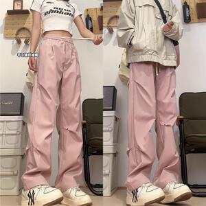 美式机能工装裤子男春秋季2025新款铆钉褶皱潮牌宽松直筒阔腿长裤图片