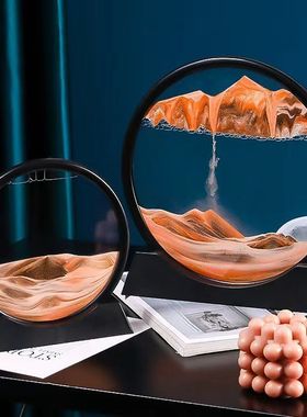 流沙画摆件沙漏客厅电视柜酒柜桌面圆形装饰品创意办公室轻奢礼物