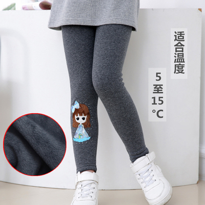 女童加绒裤子秋冬薄绒外穿长裤