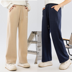 深秋早春女童裤子外穿儿童薄绒直筒休闲卫裤初中生女孩宽松阔腿裤