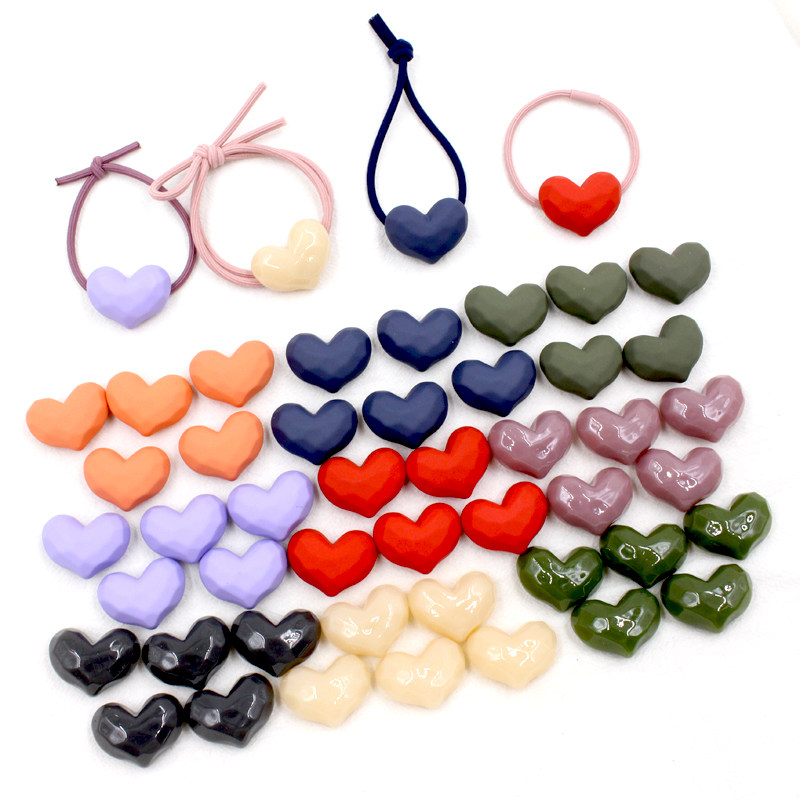 5个装桃心大爱心切面头圈饰品diy制作头绳材料配件发绳发圈大红色