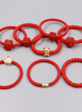 红色新年款头绳发圈高弹力高质量款皮筋女扎头发皮套头饰女生专用