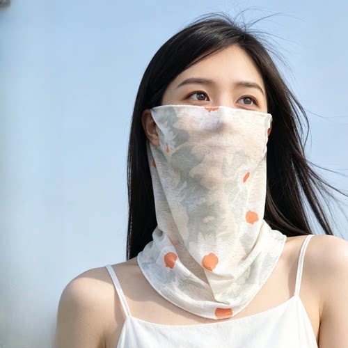 夏季碎花仿竹麻护脖半脸防护防晒防紫外线口罩脖套