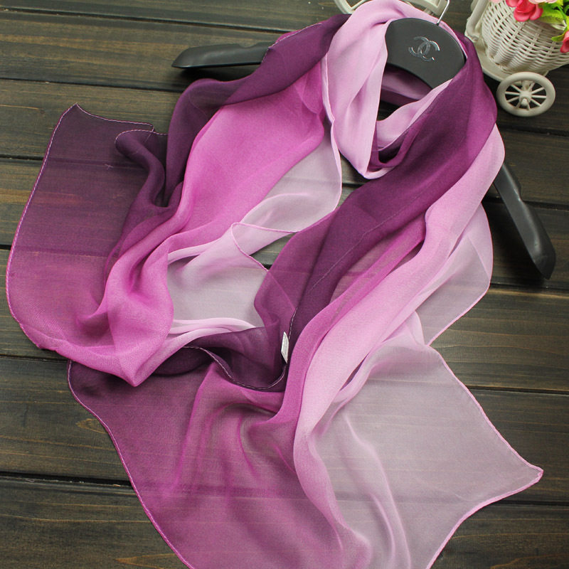 乔其纱丝巾彩虹渐变色围巾舞蹈秋冬女雪纺纱巾披肩拼色纱巾15包邮