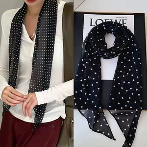 25春夏防晒韩版水波点豹纹丝巾系脖颈带飘带领巾腰带女长条薄围巾