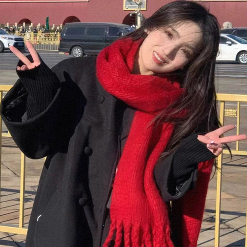 韩国代购秋冬智敏同款红围巾男女