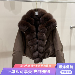 实力工厂超大狐狸毛领派克短款羽绒服女加厚保暖冬季90白鸭绒外套