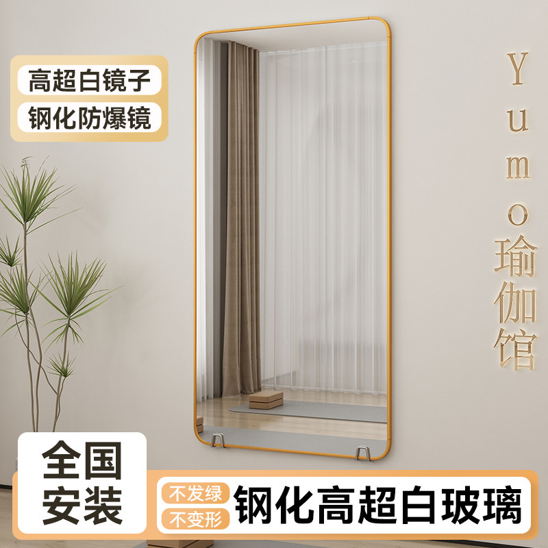 钢化全身镜壁挂式贴墙玄关镜穿衣镜家用试衣镜卧室金边框落地镜子
