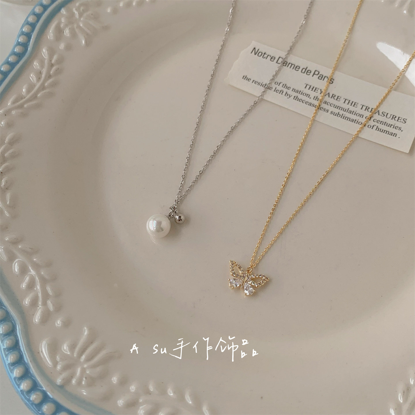 【满25包邮】气质百搭珍珠蝴蝶项链女锁骨链颈链