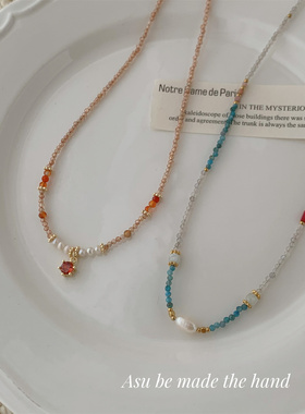 天然石珍珠项链女锁骨链