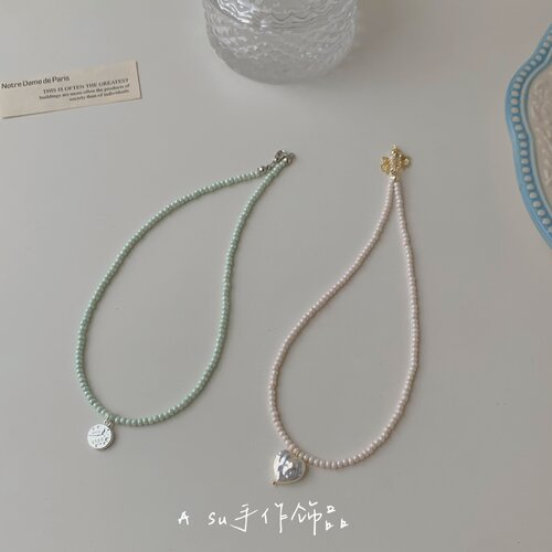 甜美彩色串珠项链女锁骨链