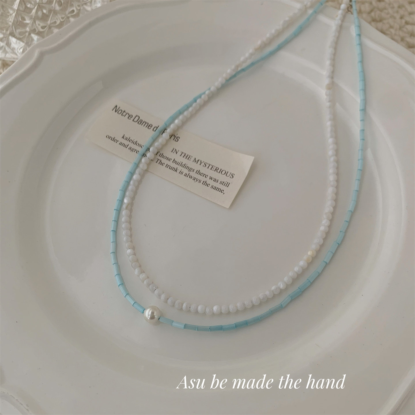 Asu原创自制】气质双层叠戴天然贝珠米珠项链串珠女锁骨链圆珠链