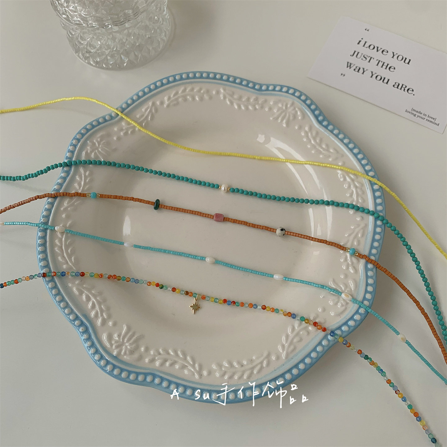 【满25包邮】气质小米珠古董珠彩色珠子项链女锁骨链