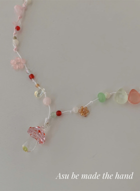 彩色串珠项链女锁骨链