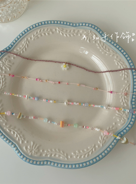 粉色系串珠锁骨链项链