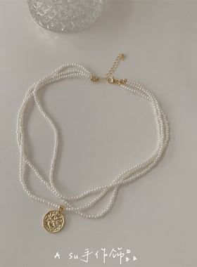 珍珠项链女多层锁骨链