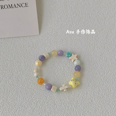 Asu原创自制~彩色串珠手链女