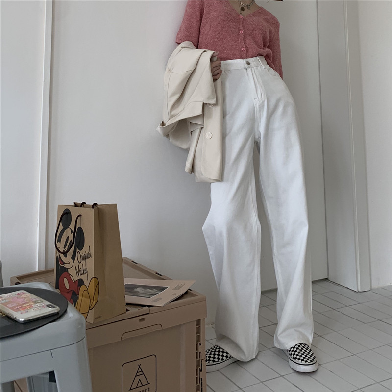 白色直筒牛仔裤梨形身材裤子女小个子高腰显瘦垂感阔腿拖地长裤潮,女装/女士精品,大码裤装,淘宝优惠券,粉丝福利购,淘宝优惠卷