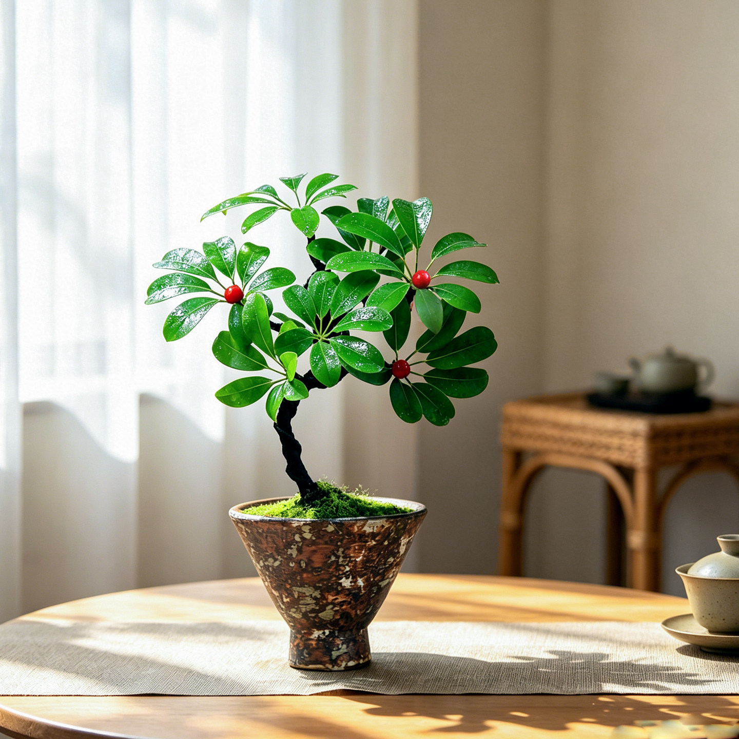 鸭脚木桌面绿植老桩好养四季常绿