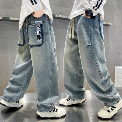 男童裤子儿童春秋新款牛仔裤男孩宽松休闲长裤中大童洋气直筒百搭