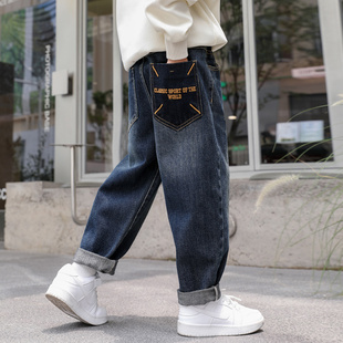 男童裤子春秋牛仔裤2025新款儿童中大童男孩宽松休闲潮牌帅气长裤