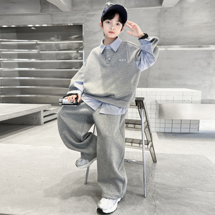 男童春季假两件套装2026新款儿童春秋卫衣两件套中大童男孩运动服